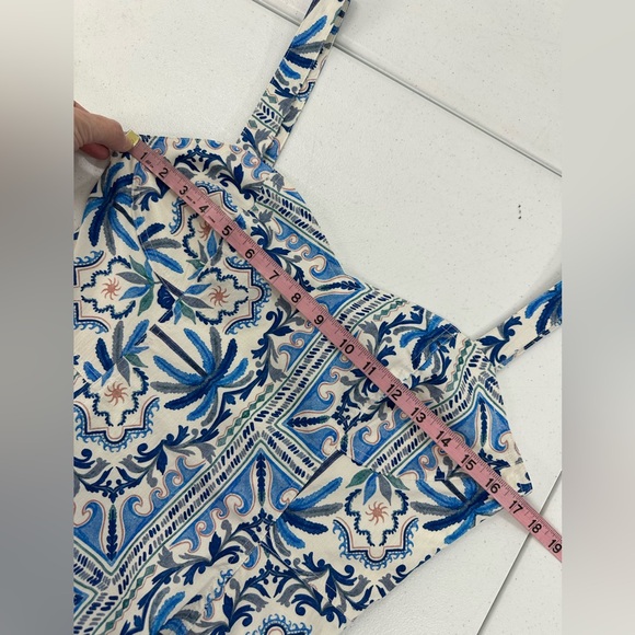 Avec Les Filles Blue Mediterranean Tile Sweetheart Midi Dress Coastal Resort 6 - Picture 5 of 13